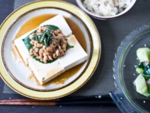 納豆のっけ冷や奴とさっぱり手作り青じそドレッシング